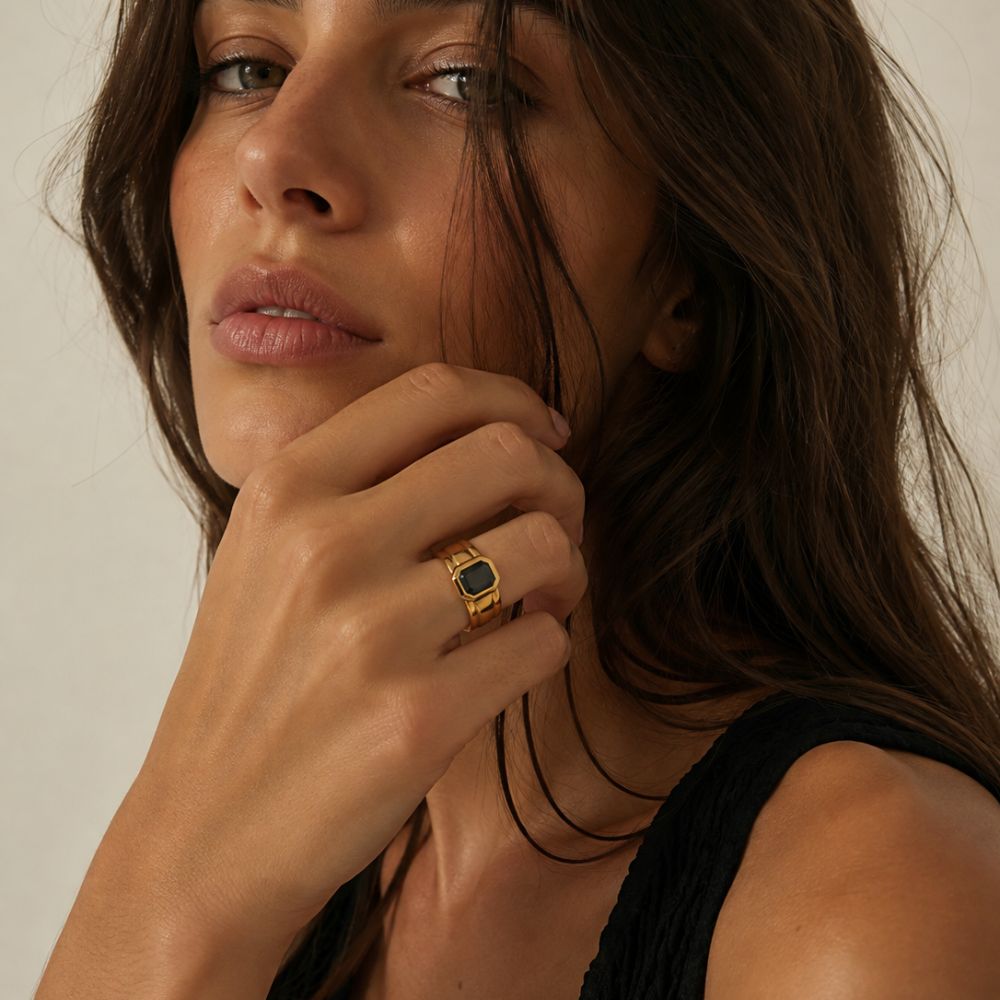 Coal Black 18k Gold Plated Stainless Steel Chunky Ring