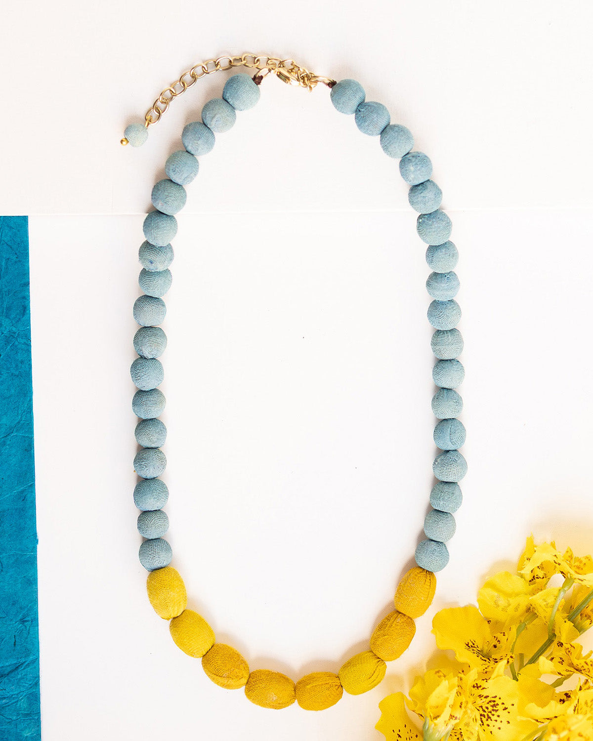 Kantha Couplet Necklace | Ocean/Mustard