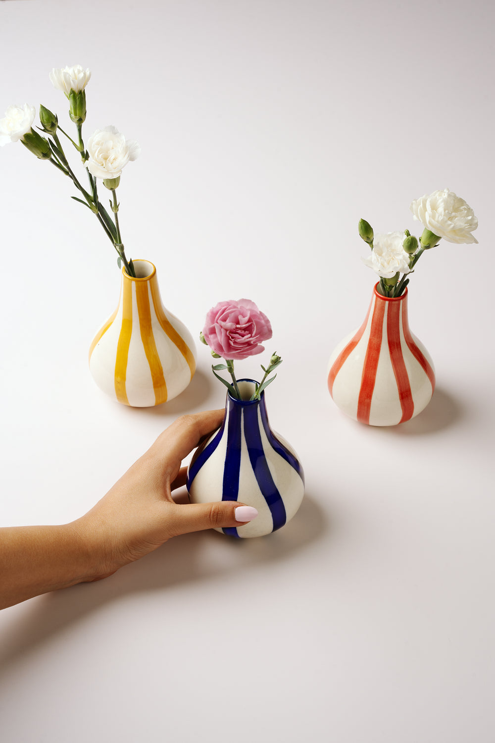 Ceramic Stripe bud vase, Yellow- 3.5 x 3.5 x 4.75 Inches ( Set of 2 )