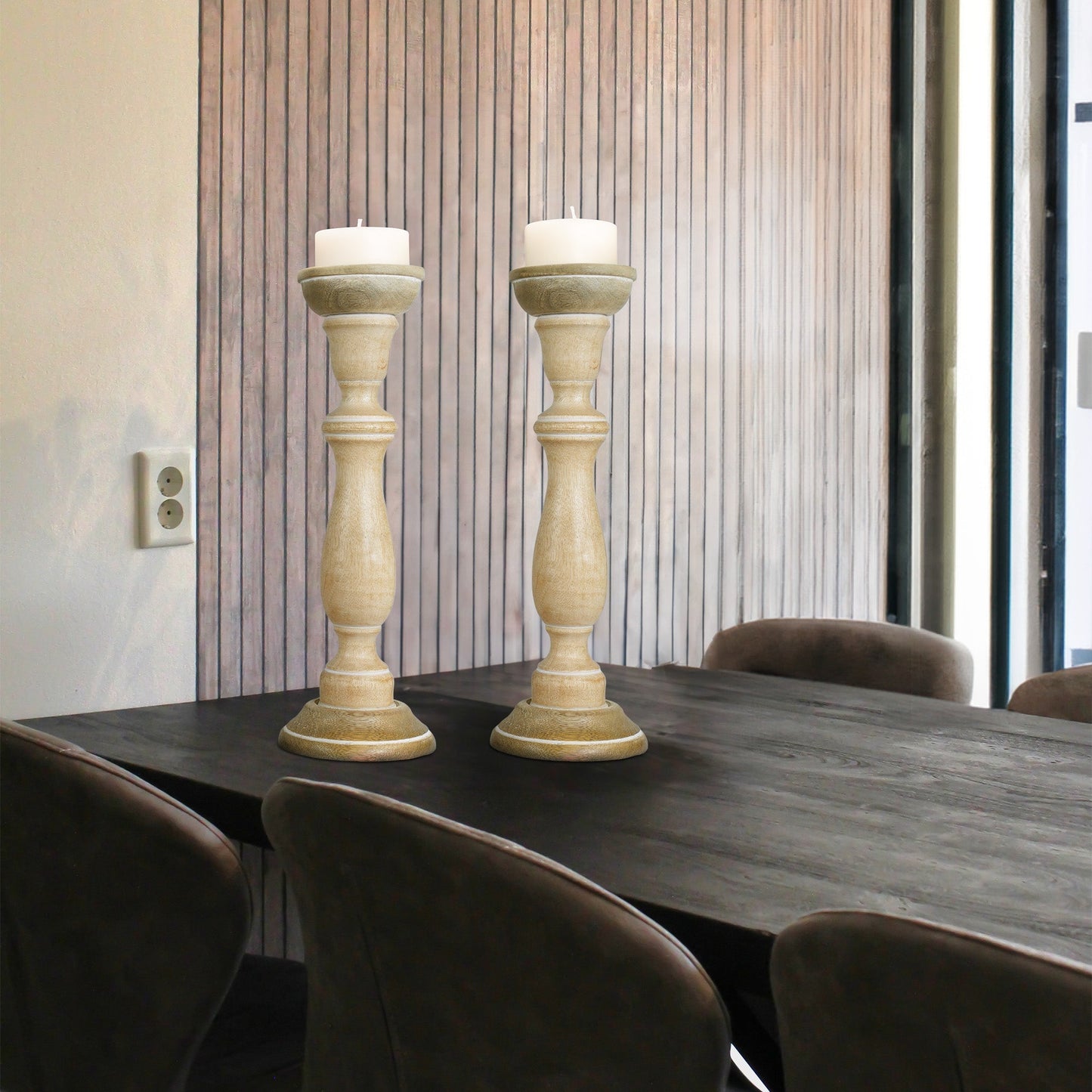 Tuli Rustic White Pillar Candleholder Set of 2