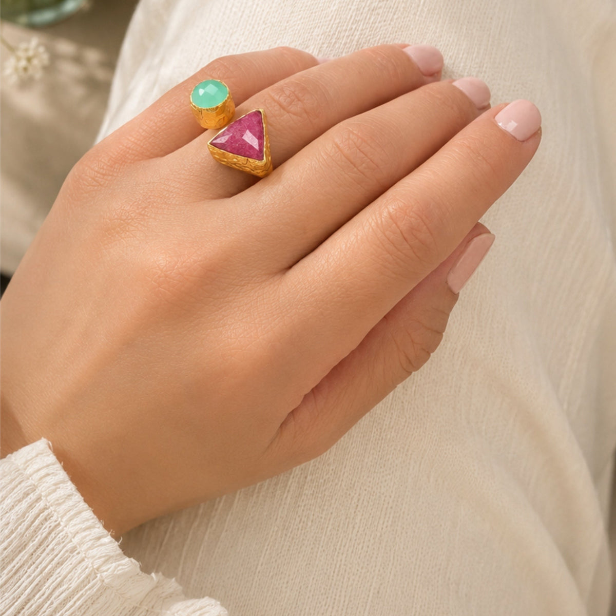 Sahaar Ruby and Aqua Chalcedony Ring