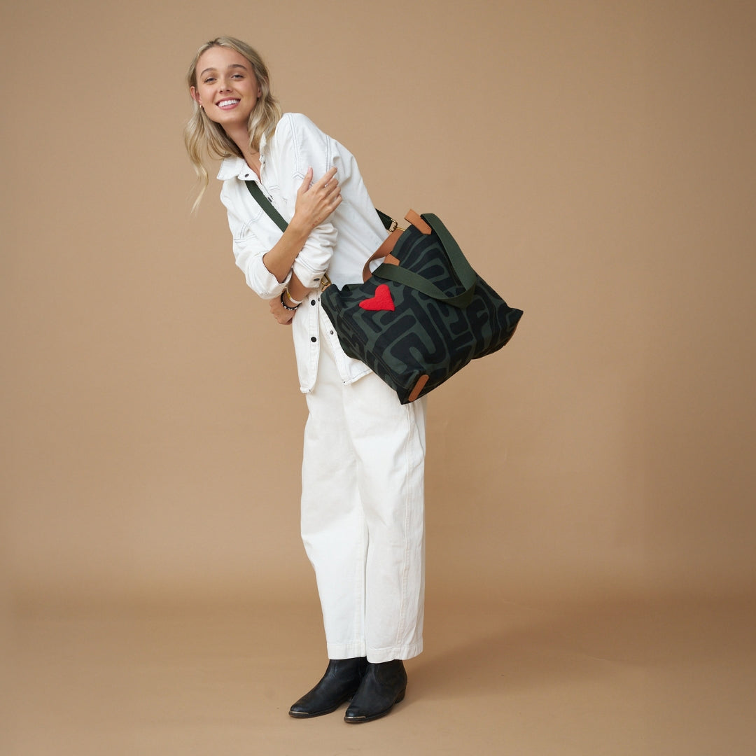 Carryall Bag - Safari Kuba with Red Beaded Heart