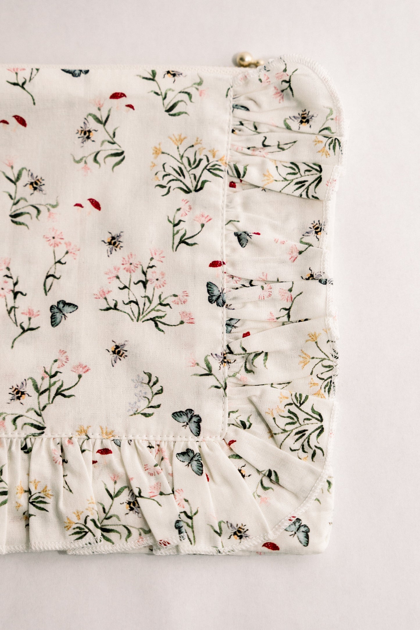 Butterfly Glade | Timeless Floral Ruffle Zipper Pouch