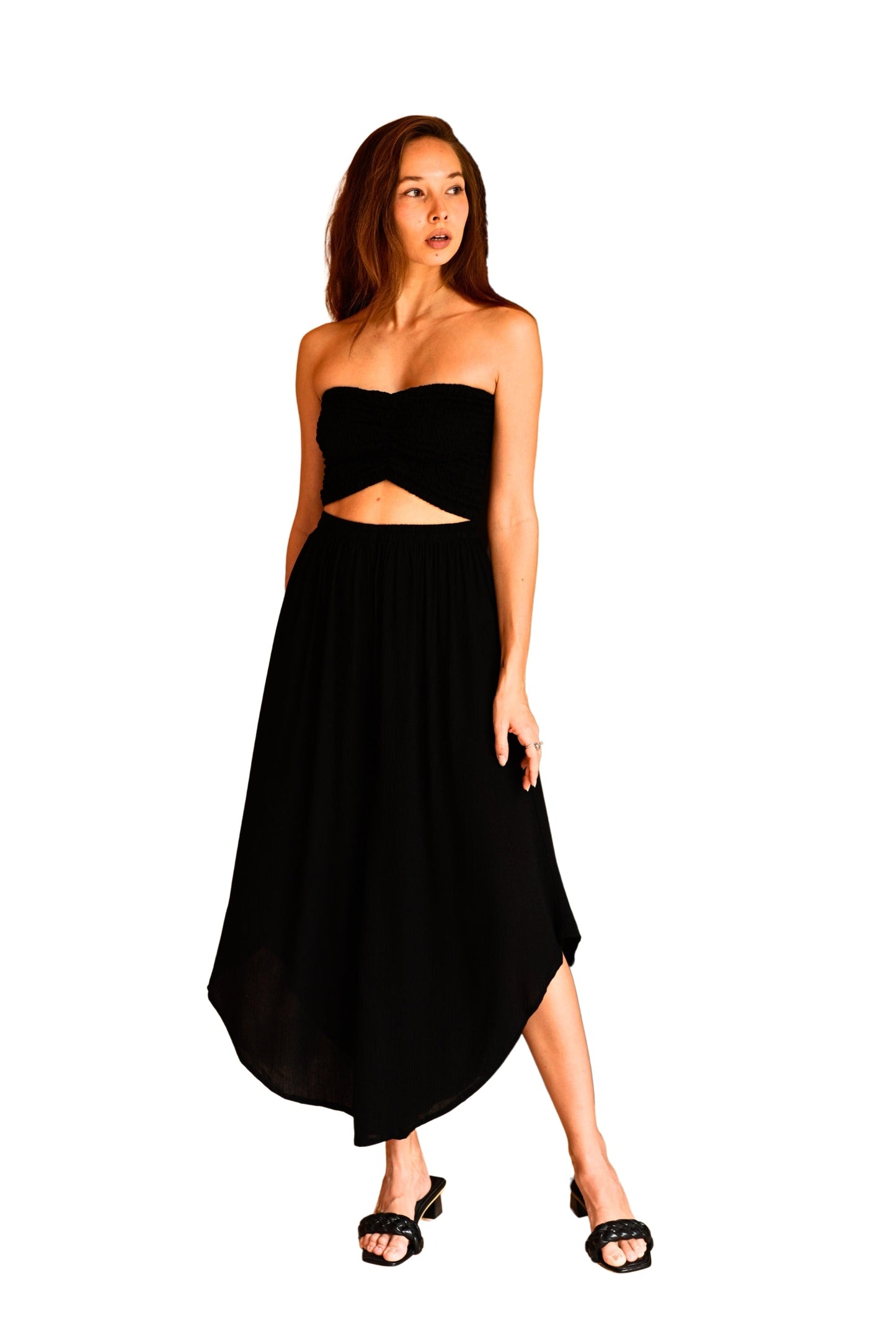 Winona Smocked Tube Top & Asymmetrical Pants Set in Black