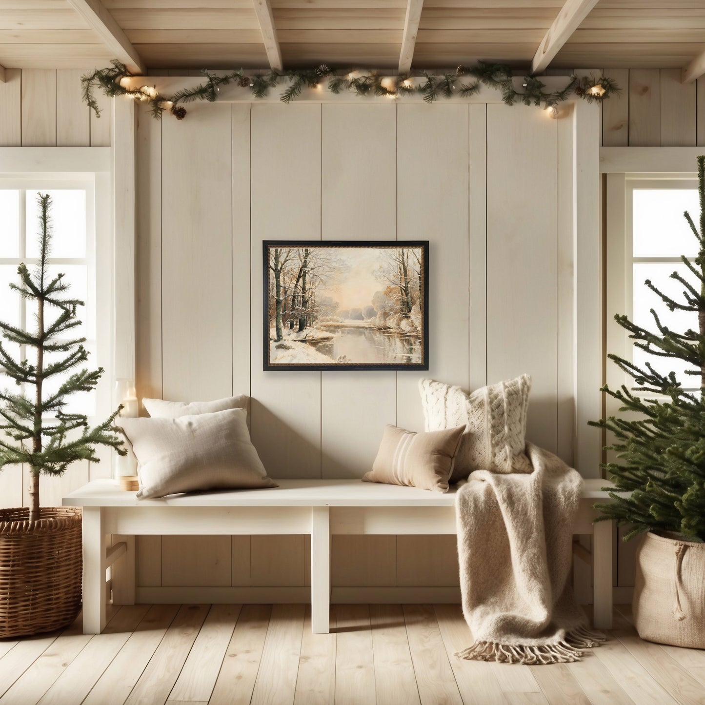 Vintage Oil Painting of Snowy River Scene