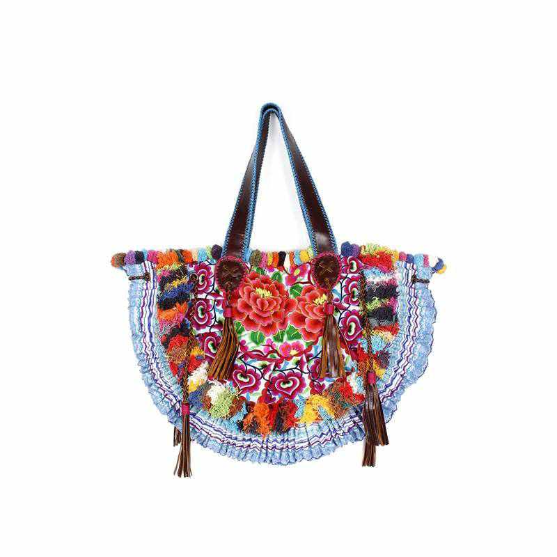 Half-moon Ibiza Bag Pom Pom Trimmed XL - Thailand