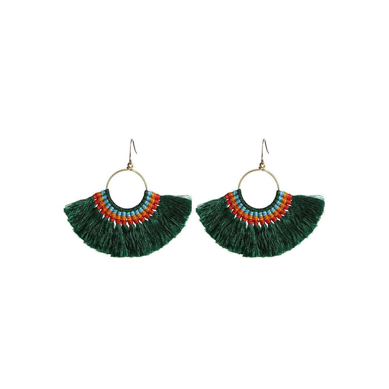 Half Moon Tassel Earrings with Wax String - Thailand