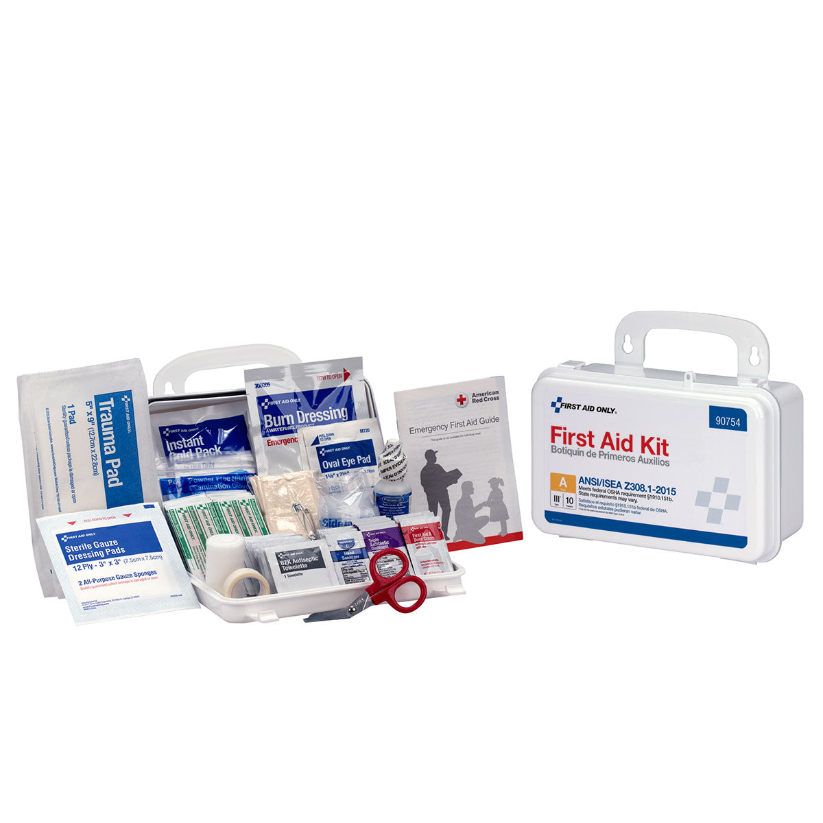 FIRST AID KIT, 10 PEOPLE, INCLUDING MANUAL (1 DISPENSER)