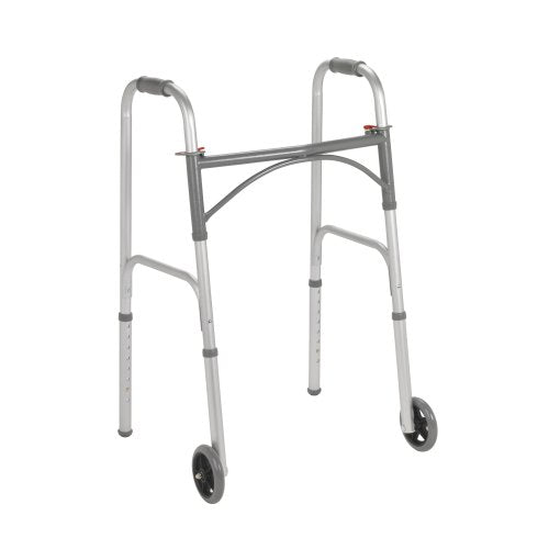 Drive Medical Two Button Folding Steel Walker With 5" Wheels