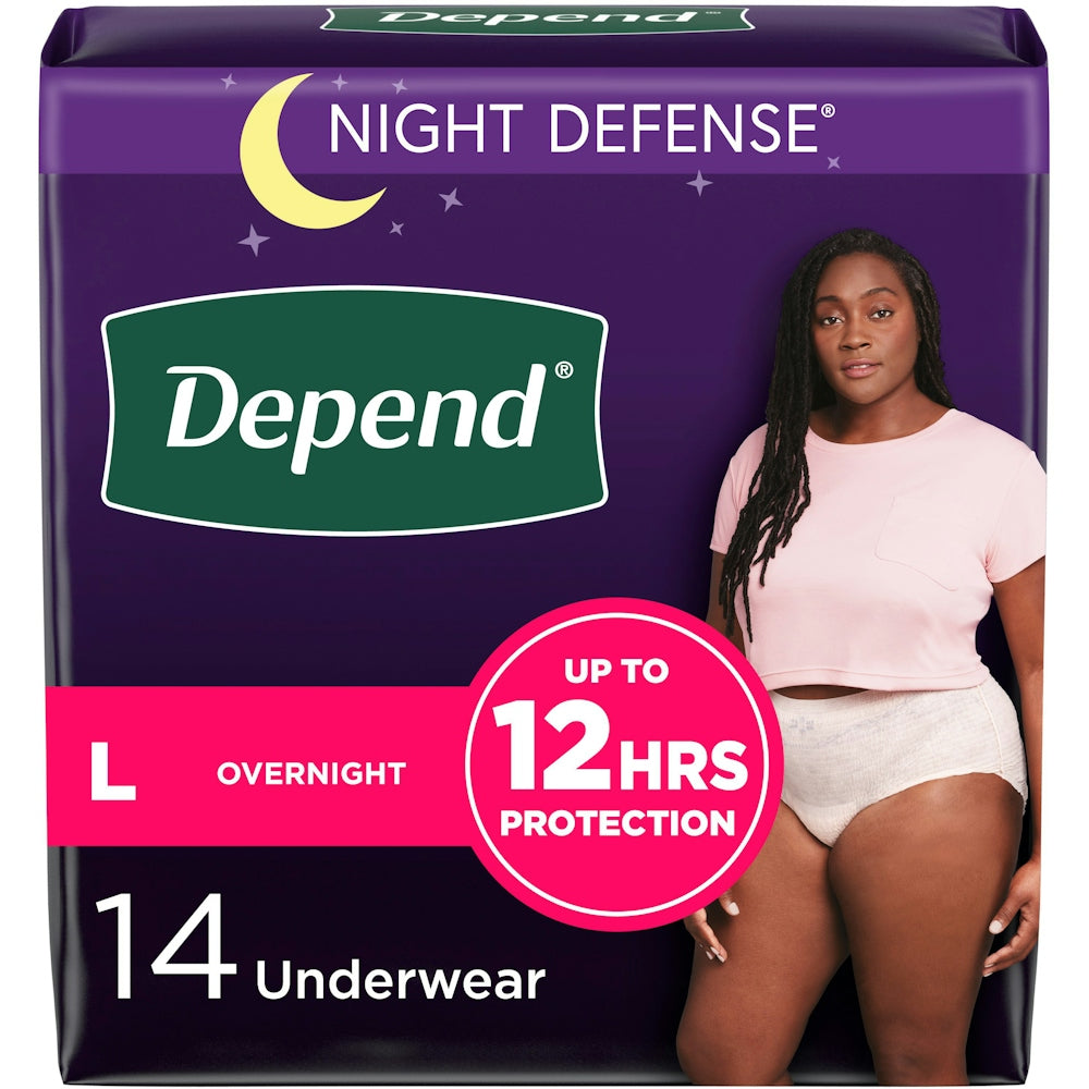 Depend Night Defense Adult Incontinence Underwear For Women, Disposable, Overnight, Large, Blush