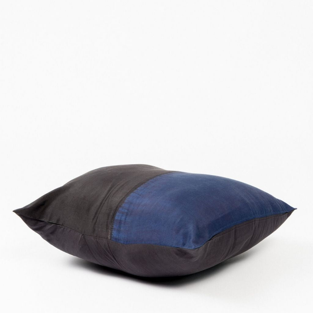 Aakar Mor Black & Indigo Color Block Mulberry Silk Pillow