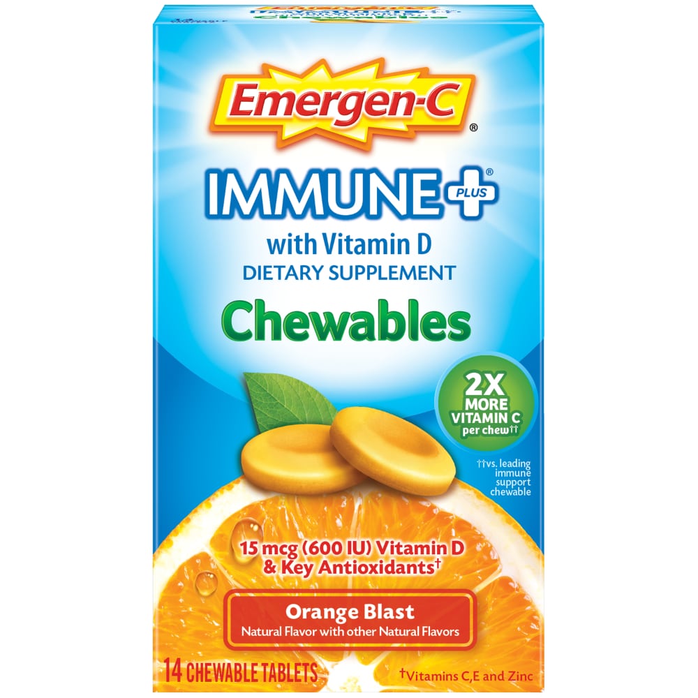Emergen-C Immune Plus 15 Mcg Orange Blast Chewables With Vitamin D 14 Tablets