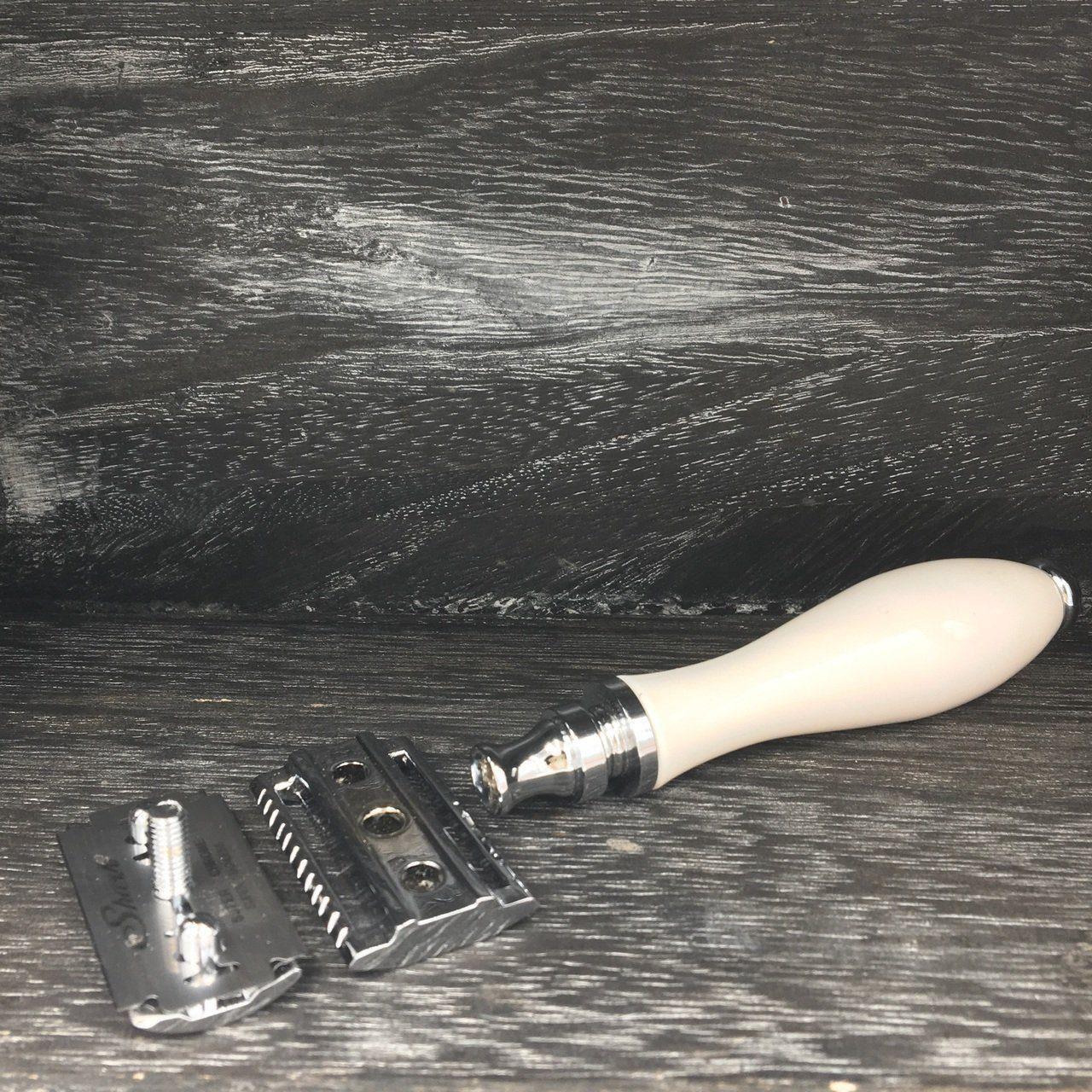 Parker 111W White Resin Handle Safety Razor