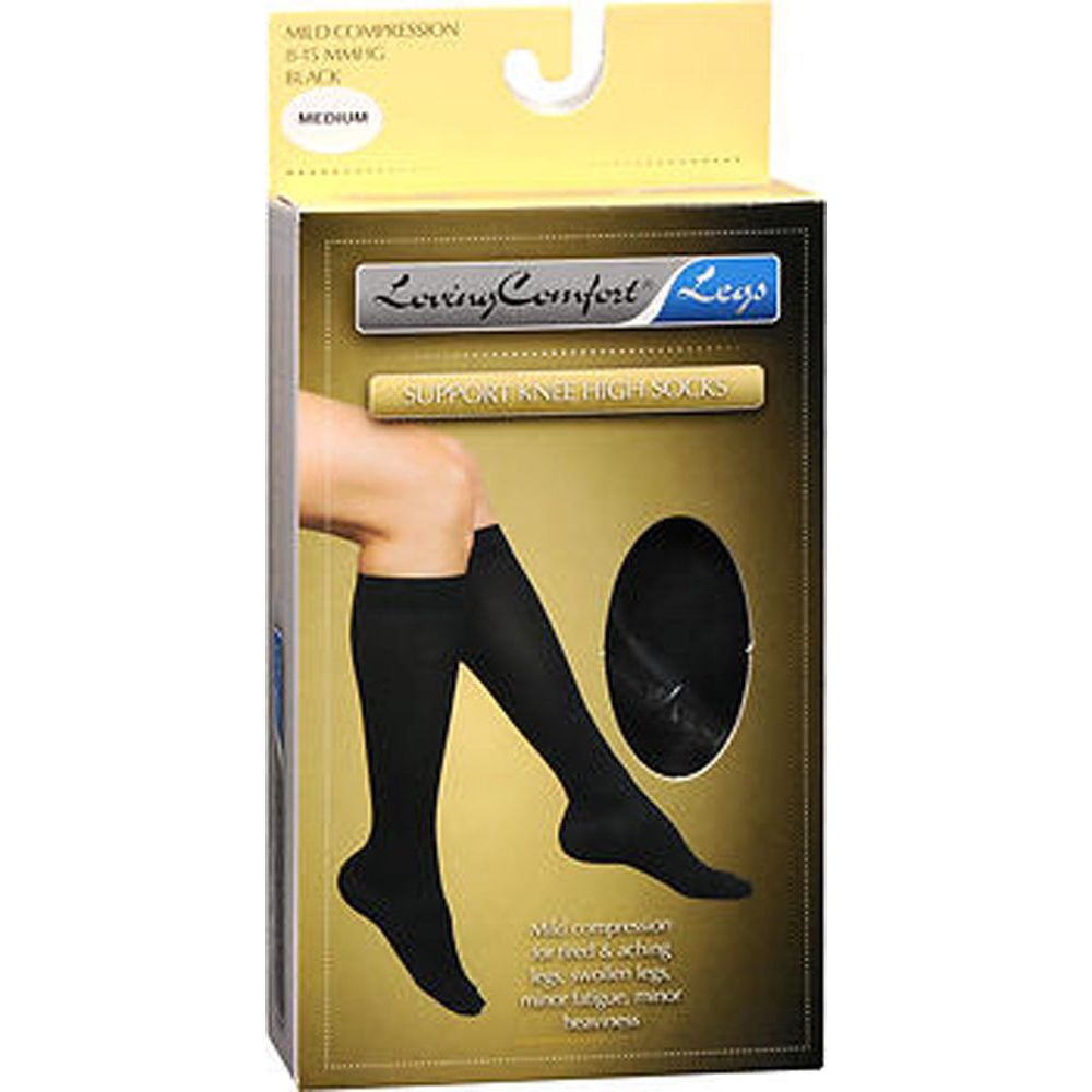Loving Comfort Support Knee High Socks Mild Medium Black - 1 Pr