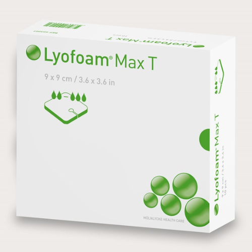 MOLNLYCKE LYOFOAM MAX T TRACHEOSTOMY FOAM DRESSING, 3.5" X 3.5", BOX OF 10