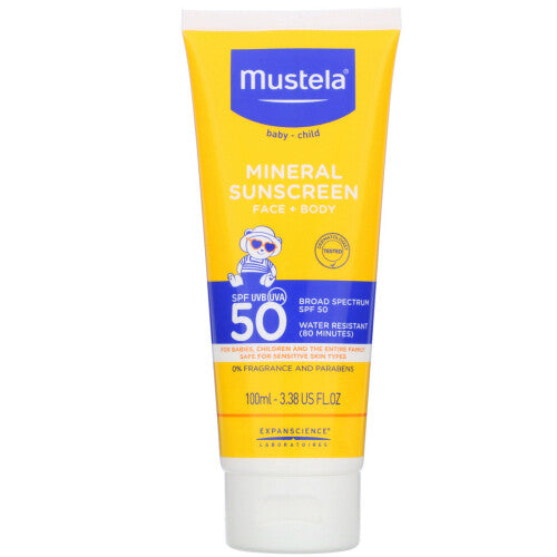 Mustela Fragrance Free Mineral Baby Sunscreen Lotion SPF 50 - 3.38 Fl Oz