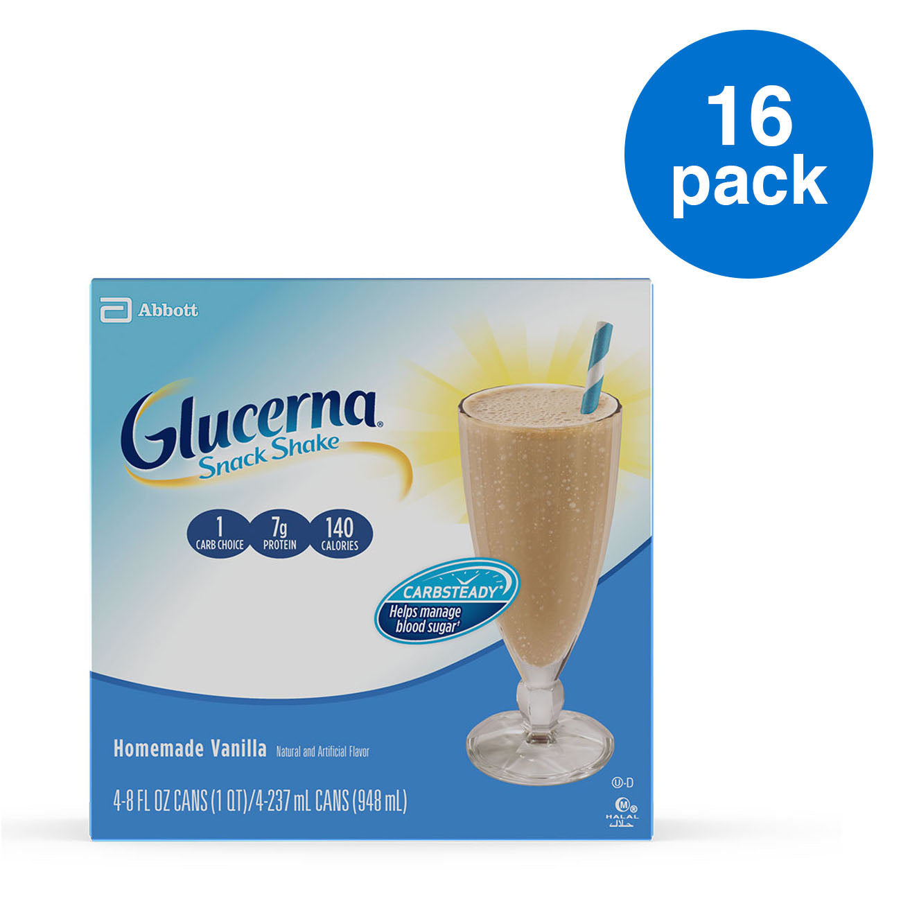 Glucerna Snack Shake Homemade Vanilla - 4 X 8oz Cans