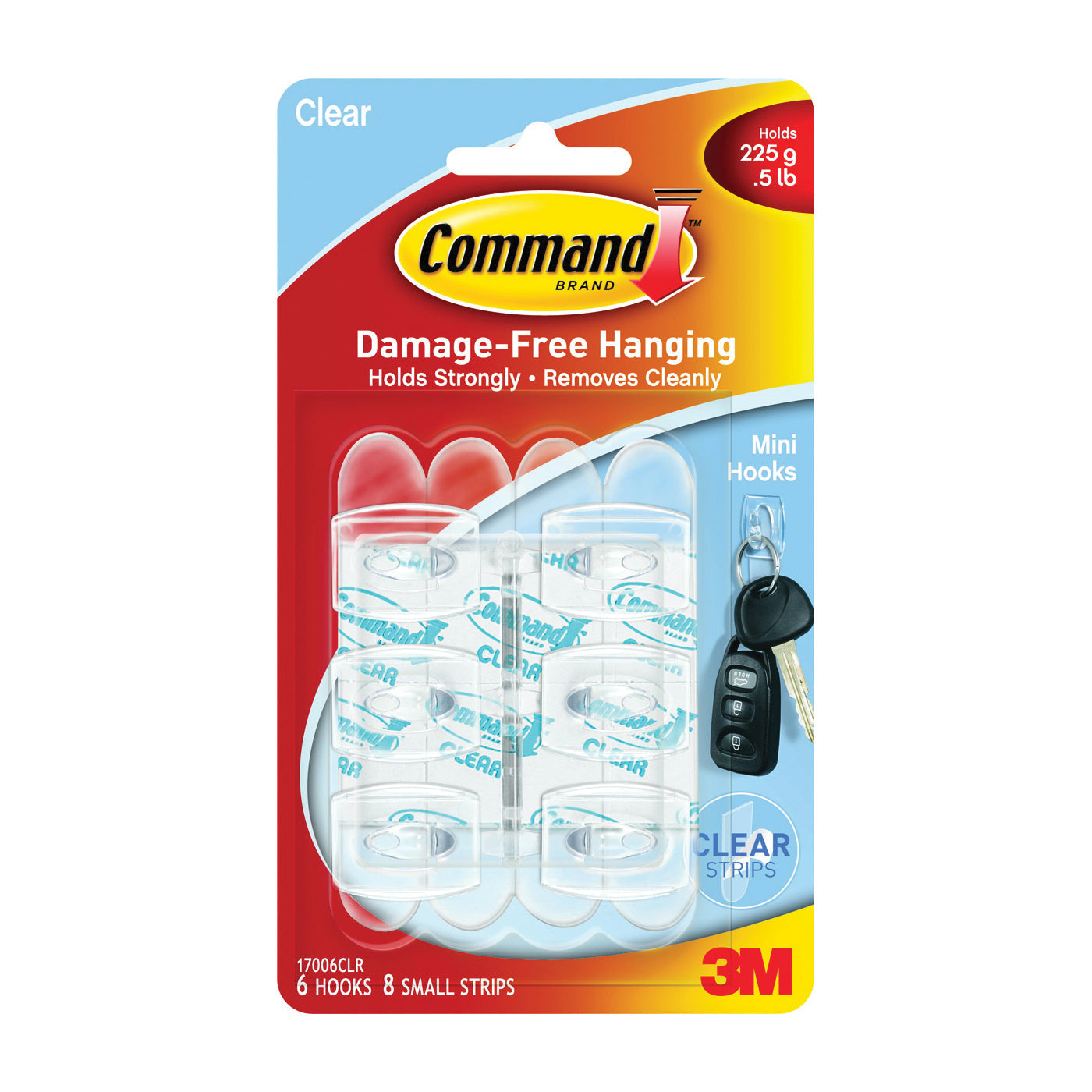 Command Clear Hooks Mini Damage-free Hanging 6 Hooks, 8 Strips 3M