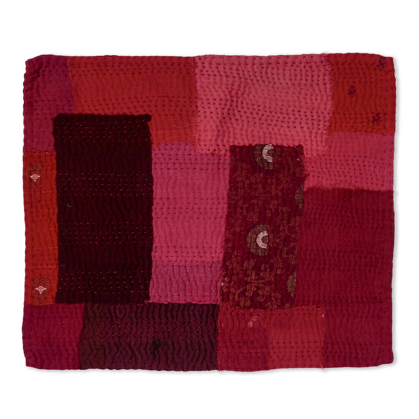 S/2 Landscape Fray Patch Vintage Kantha Placemat - Red