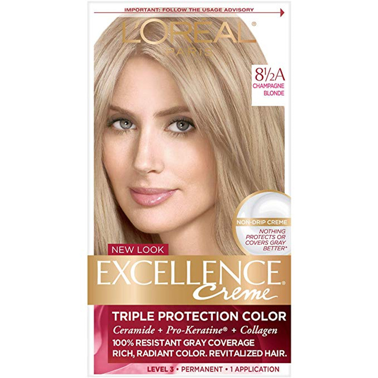 Excellence L'Oreal Paris Créme Permanent Triple Protection Hair Color, 8.5A Champagne Blonde, 1 Kit