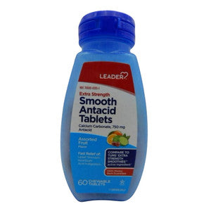 Leader Smooth Antacid Calcium Carbonate 750mg, Fruit 60 Chewables 096295141665