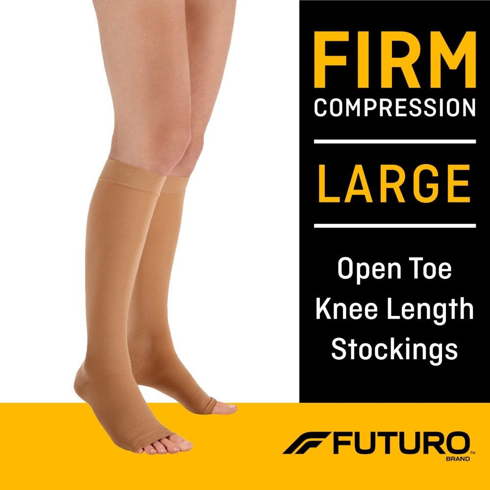 Futuro Therapeutic Open Toe Knee Length Stockings For Men & Women Large Beige Firm