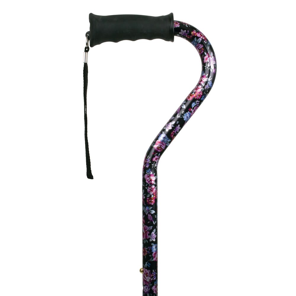 Carex Ergo Offset Walking Cane, Black Flower