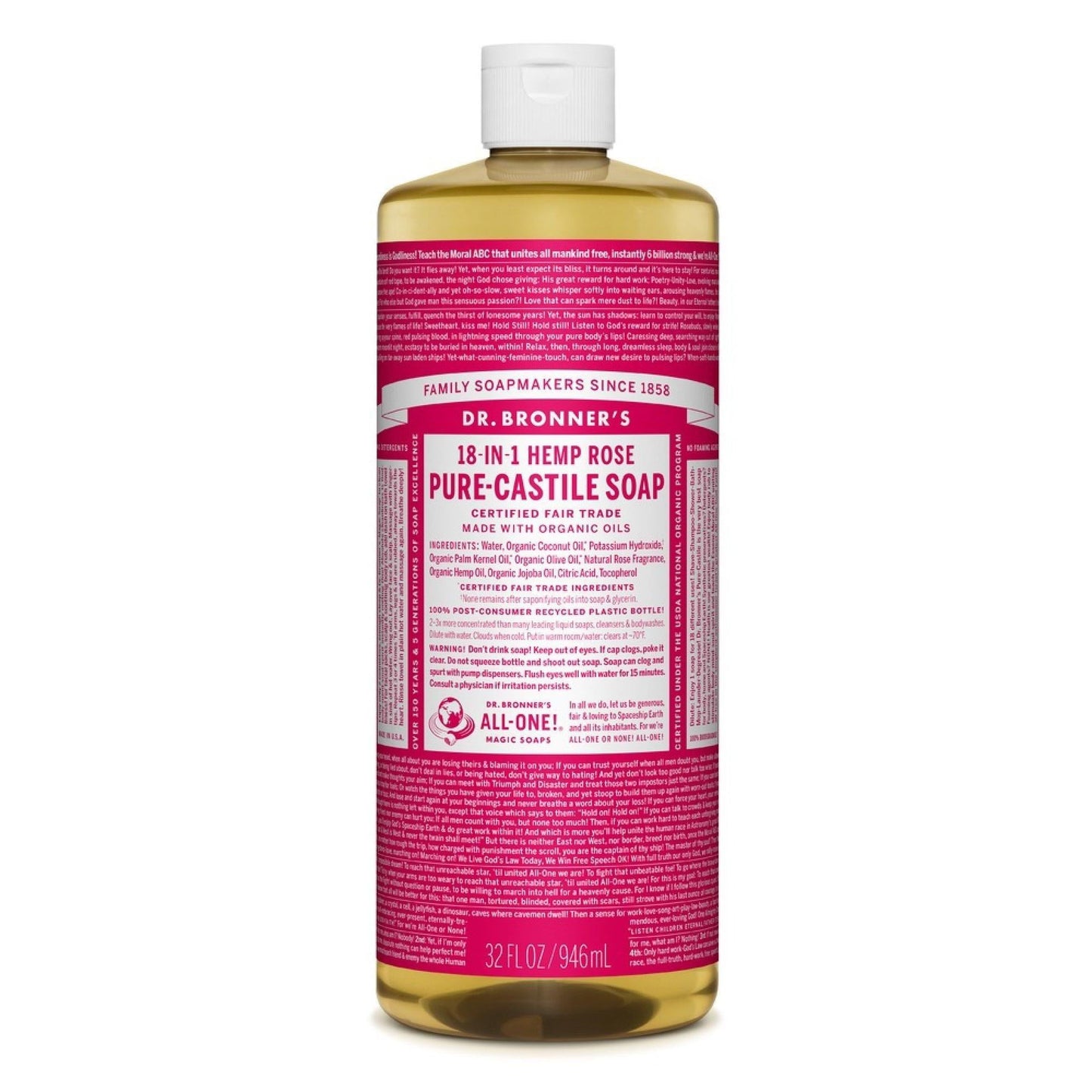 Dr. Bronner's Organic 18-in-1 Hemp Pure Castile Liquid Soap Rose 8 Fl. Oz