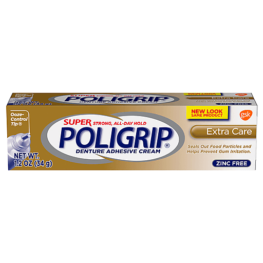 Poligrip Super Denture Adhesive Cream, Extra Care, 1.2 Oz