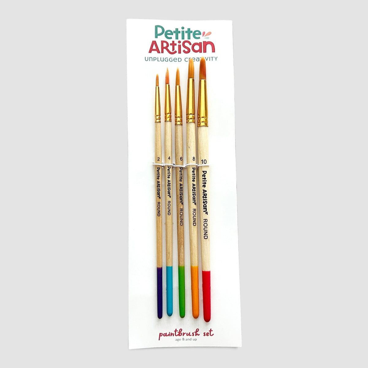 Five wood watercolor brushes sized and built for kid hands