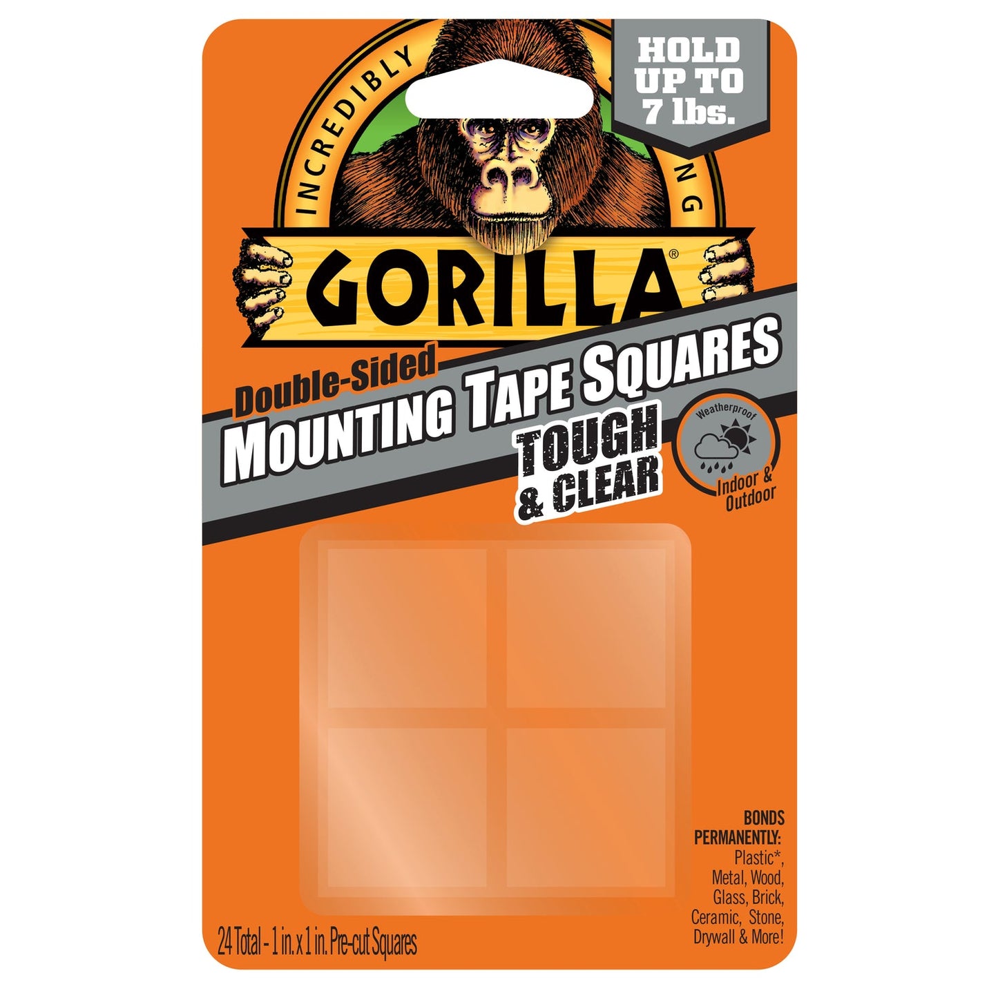 Gorilla 6067201 Mounting Tape Squares, Tough & Clear