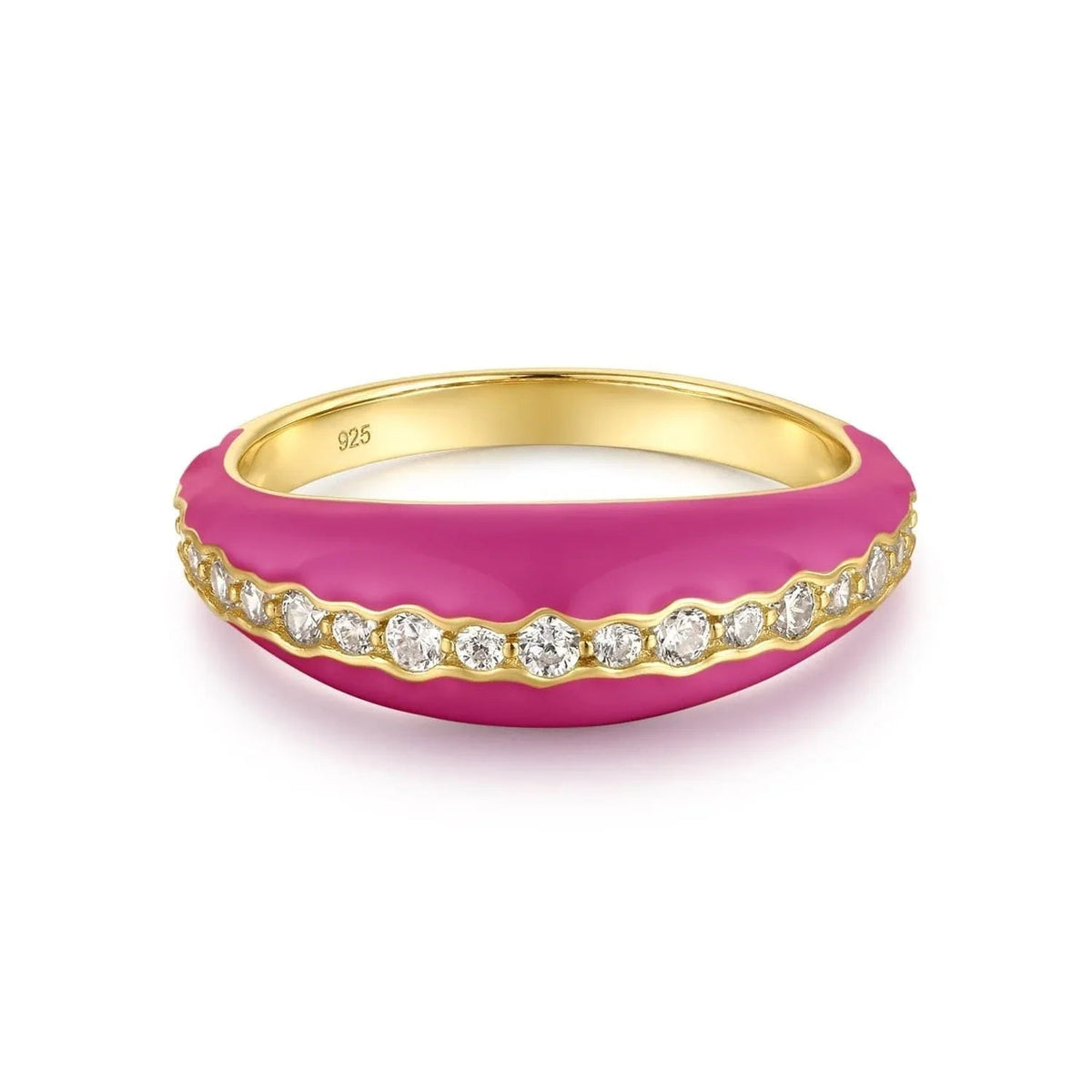 Tapered Pink Enamel & CZ Channel Ring