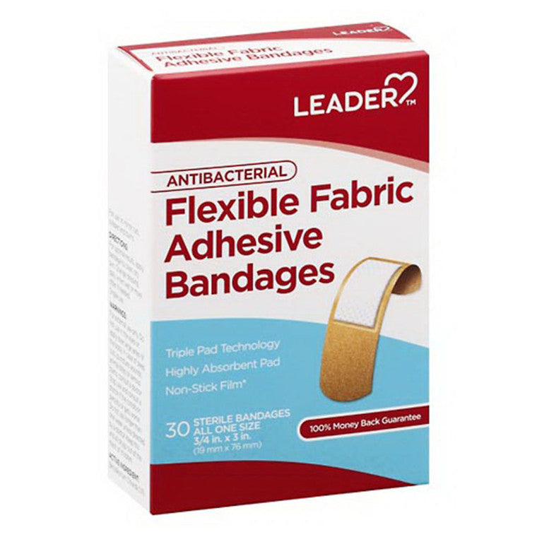 Leader Adhesive Bandages, Antibacterial, Flexible Fabric, All One Size