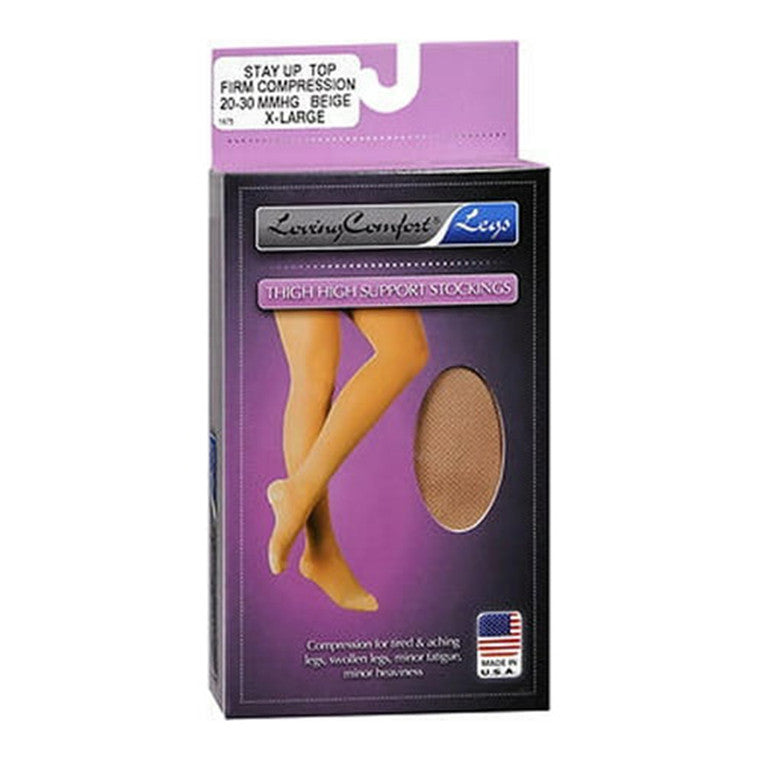 Loving Comfort Thigh High Support Stockings 20-30 Mmhg Beige Medium