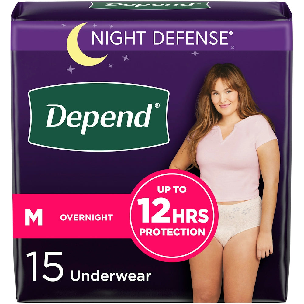 Depend Night Defense Adult Incontinence Underwear For Women, Overnight, M, Blush