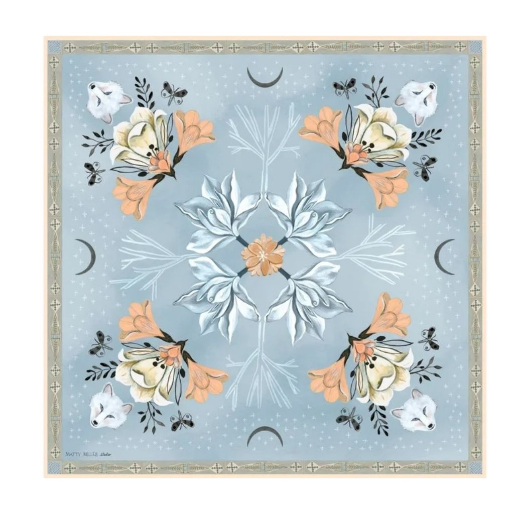 100% Silk Scarf: Tundra - Arctic Animal Floral Pattern