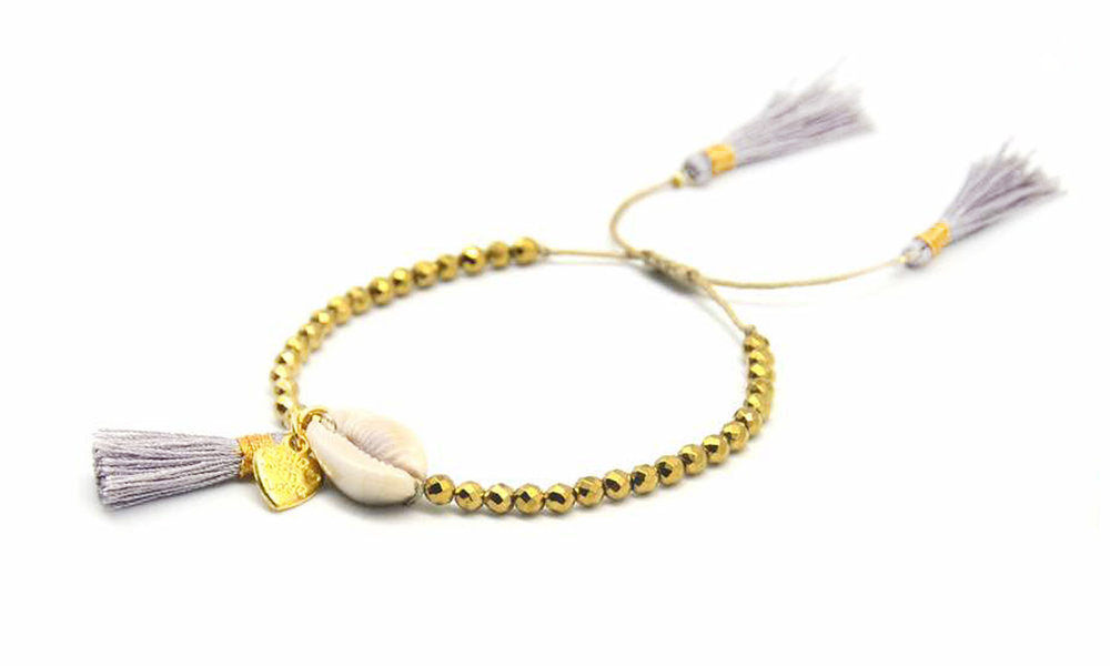 Beaded Shell Tassel Bracelet Silver