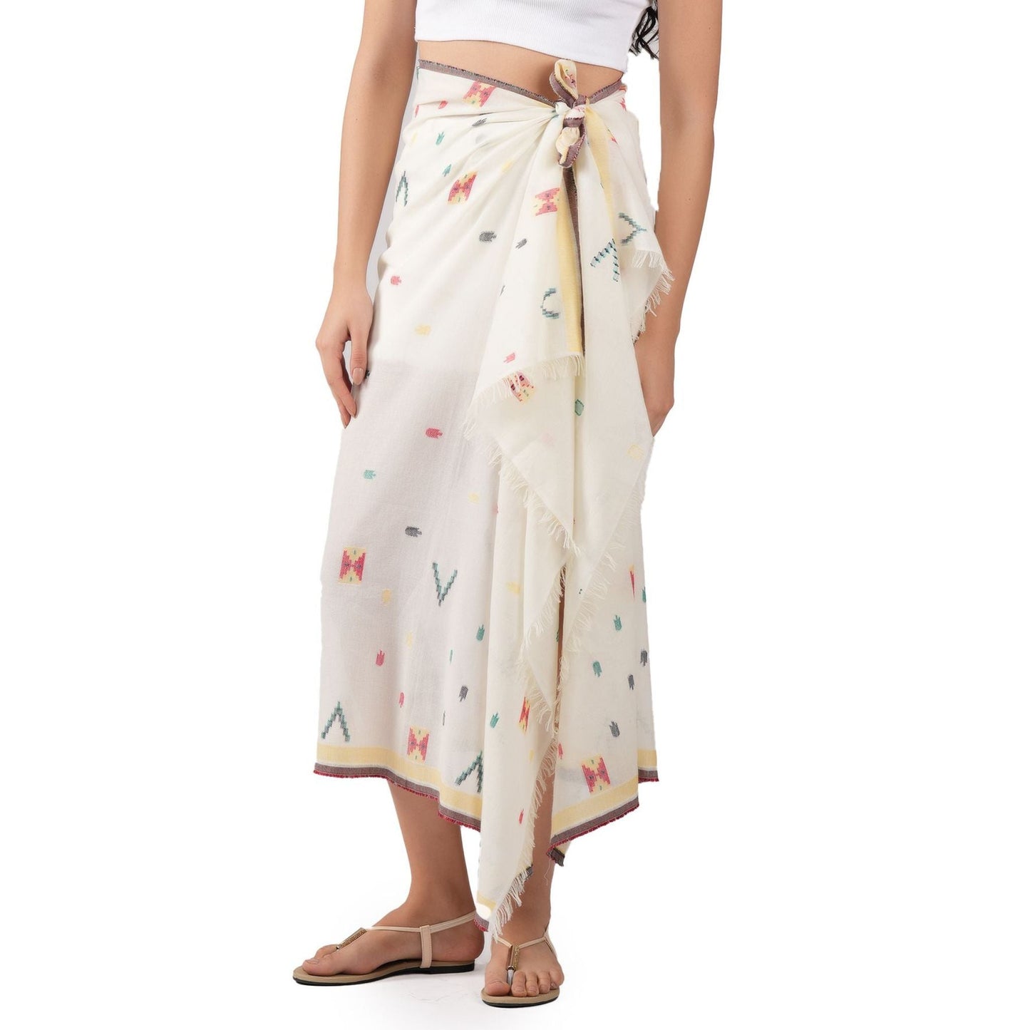 Pixel Woven Cotton Scarf - Ivory