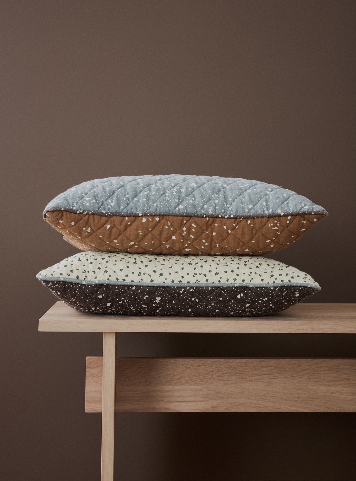 Quilted Aya Cushion Cover - Brown / Offwhite