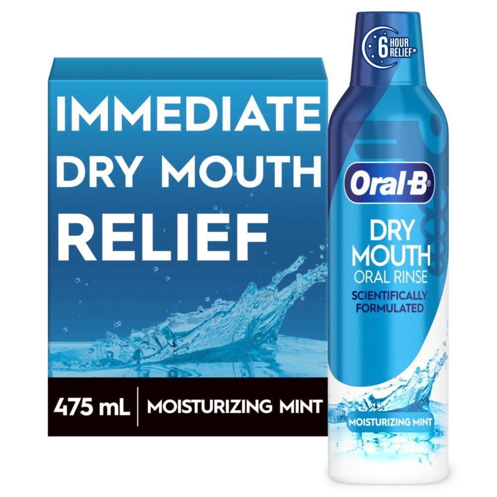 Oral-B Dry Mouth Rinse Mouthwash, Moisturizing Mint, 16 Fl Oz
