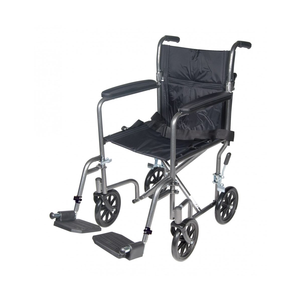 Drive Medical TR39E-SV Lightweight Steel Transport Wheelchair, Fixed Full Arms, 19" Seat, Silver