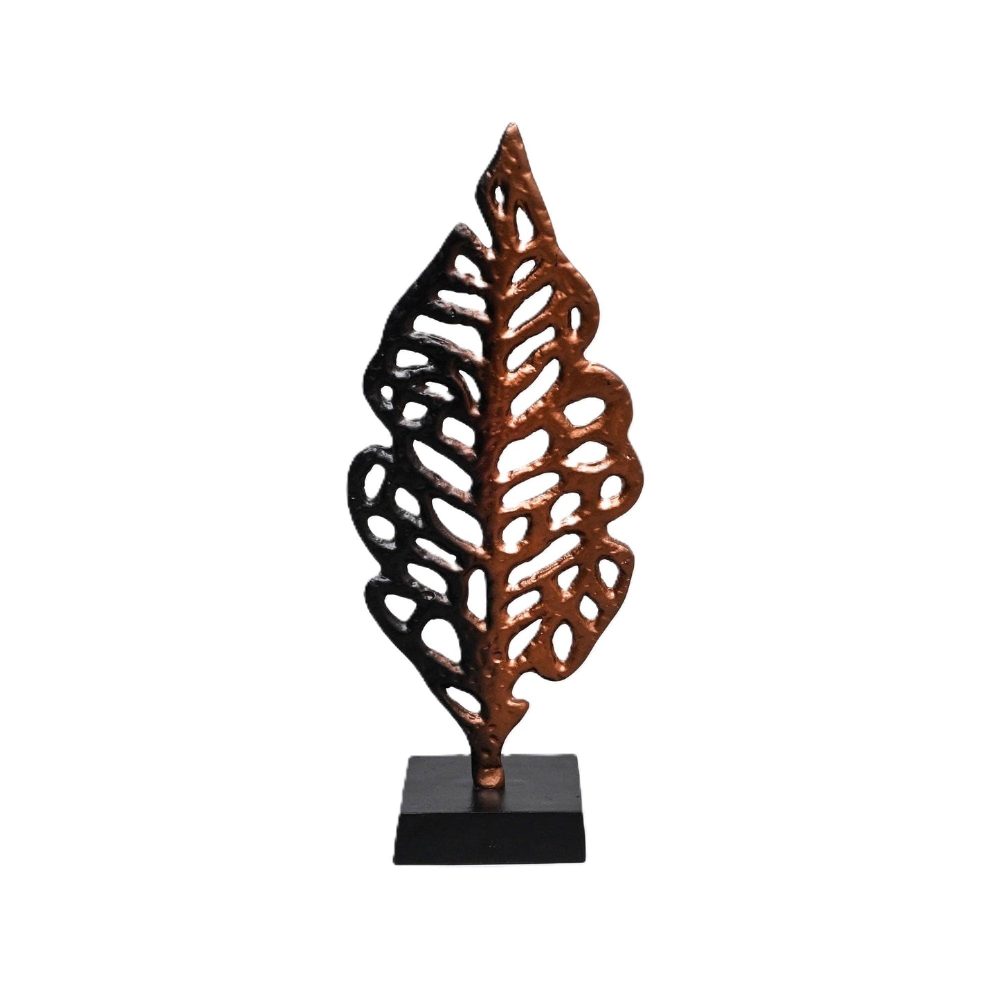 Ornate Gold Aluminum Leaf Table Sculpture on Black Base – 17.5" Elegant Décor Accent
