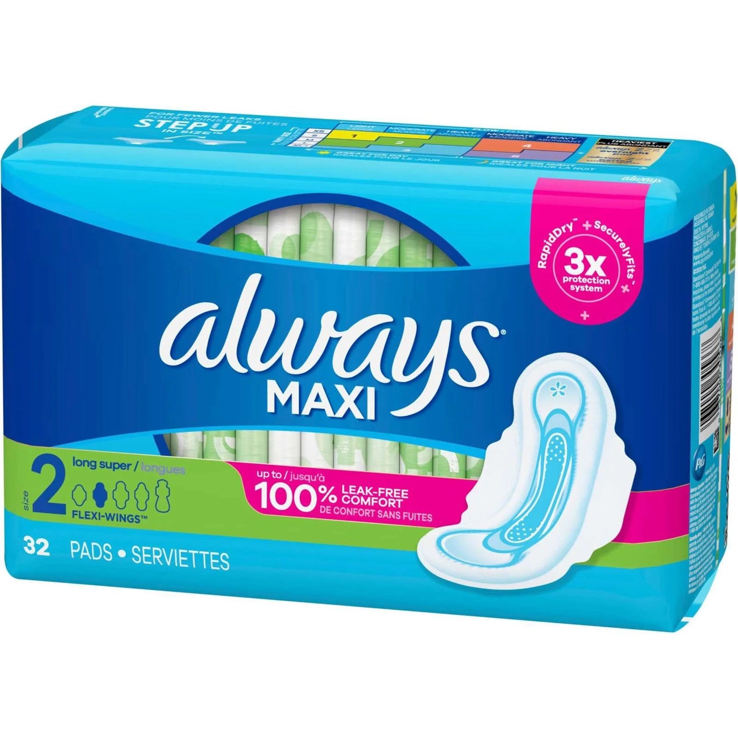 Always Maxi Pads With Wings, Long Super Absorbency, Size 2