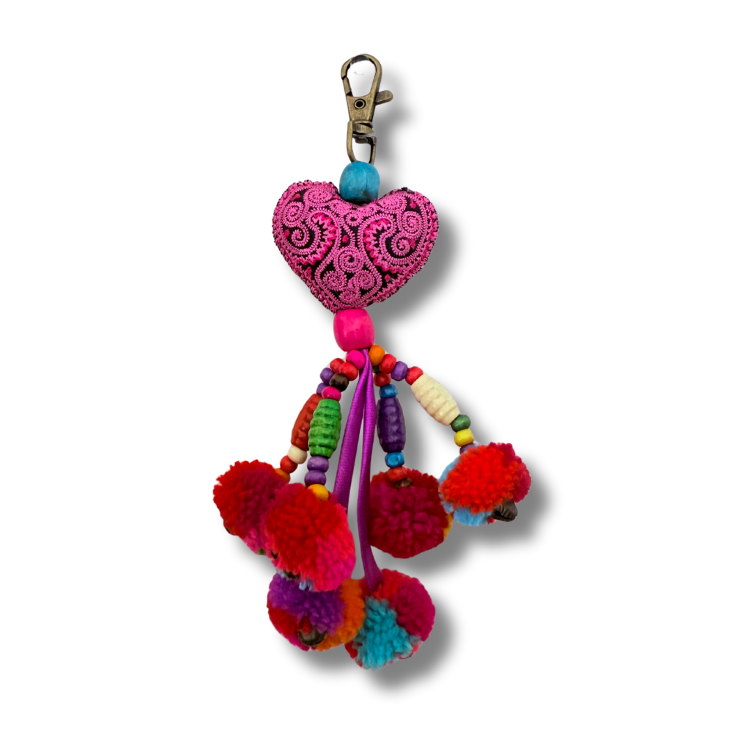 Hearts Pom Pom Zipper Pull Multicolor Tassel - Thailand
