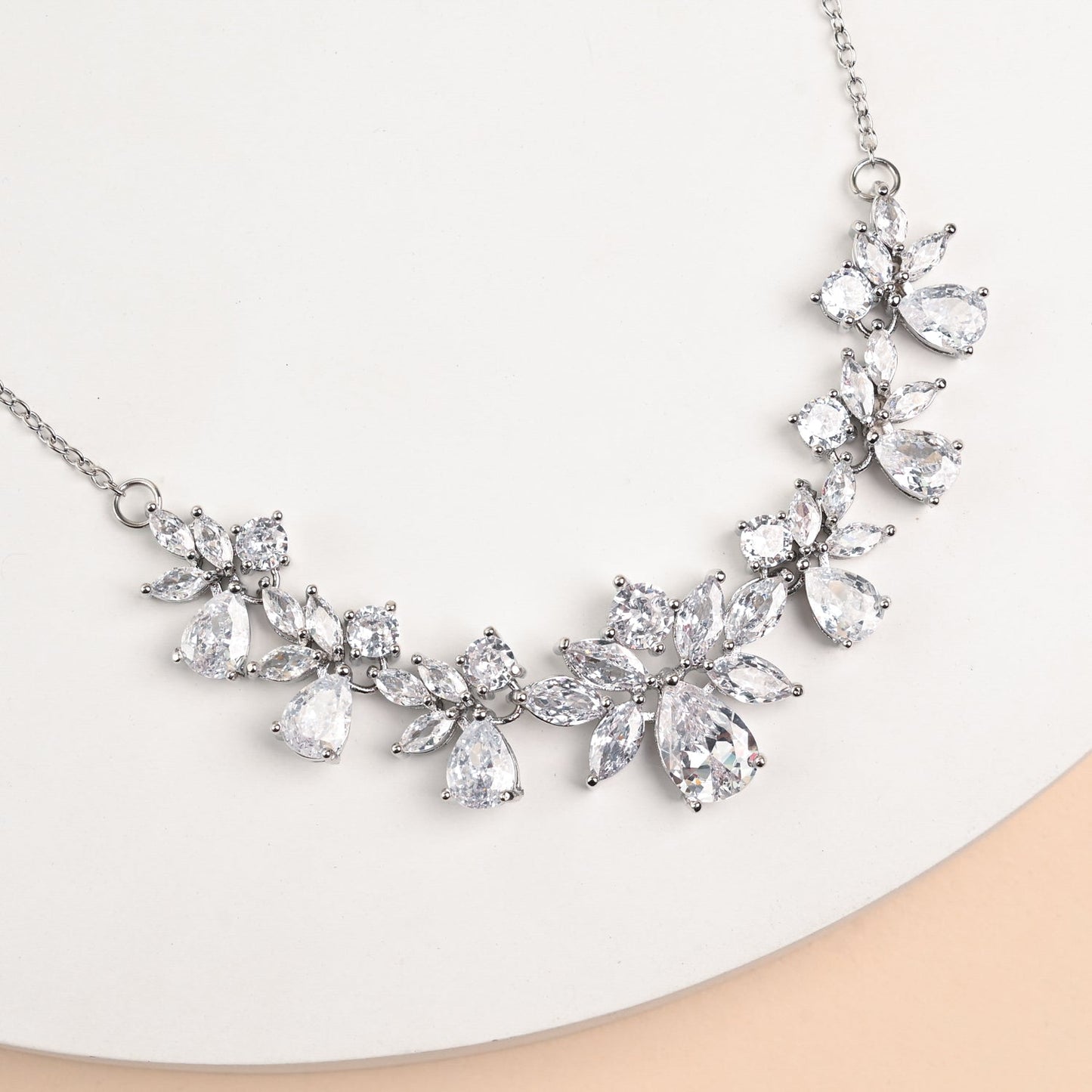 Glittering Garland Platinum and Zircon Necklace