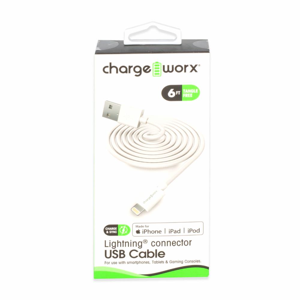 Charge Worxs Chargeworx 6 Lightning Sync And Cable - White
