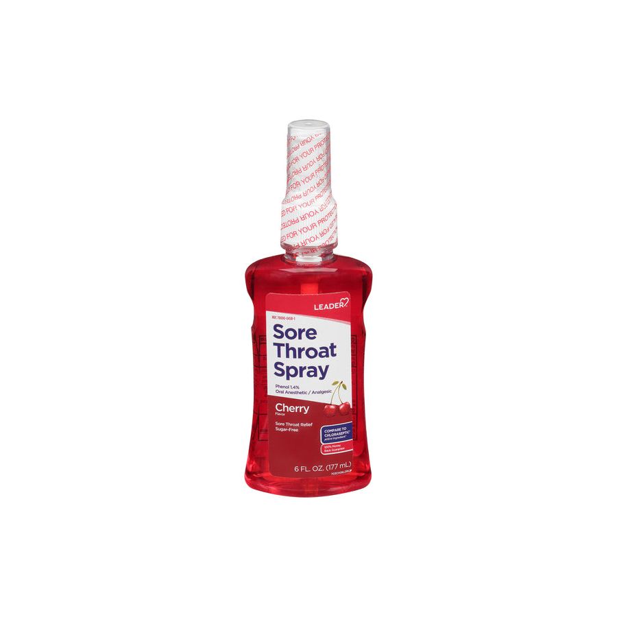Leader Health Care Sore Throat Spray, Sugar-Free, Cherry Flavor, 6 Oz