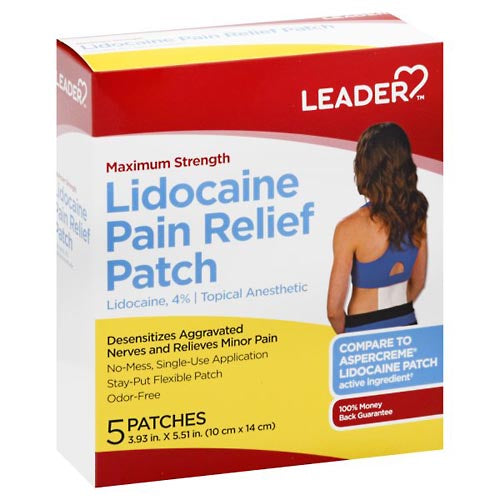 Leader Maximum Strength Lidocaine 4% Pain Relief - 5 Patches