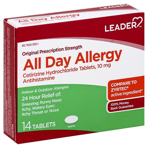 Perrigo Leader All Day Allergy Cetirizine HCL 10 Mg Tablets