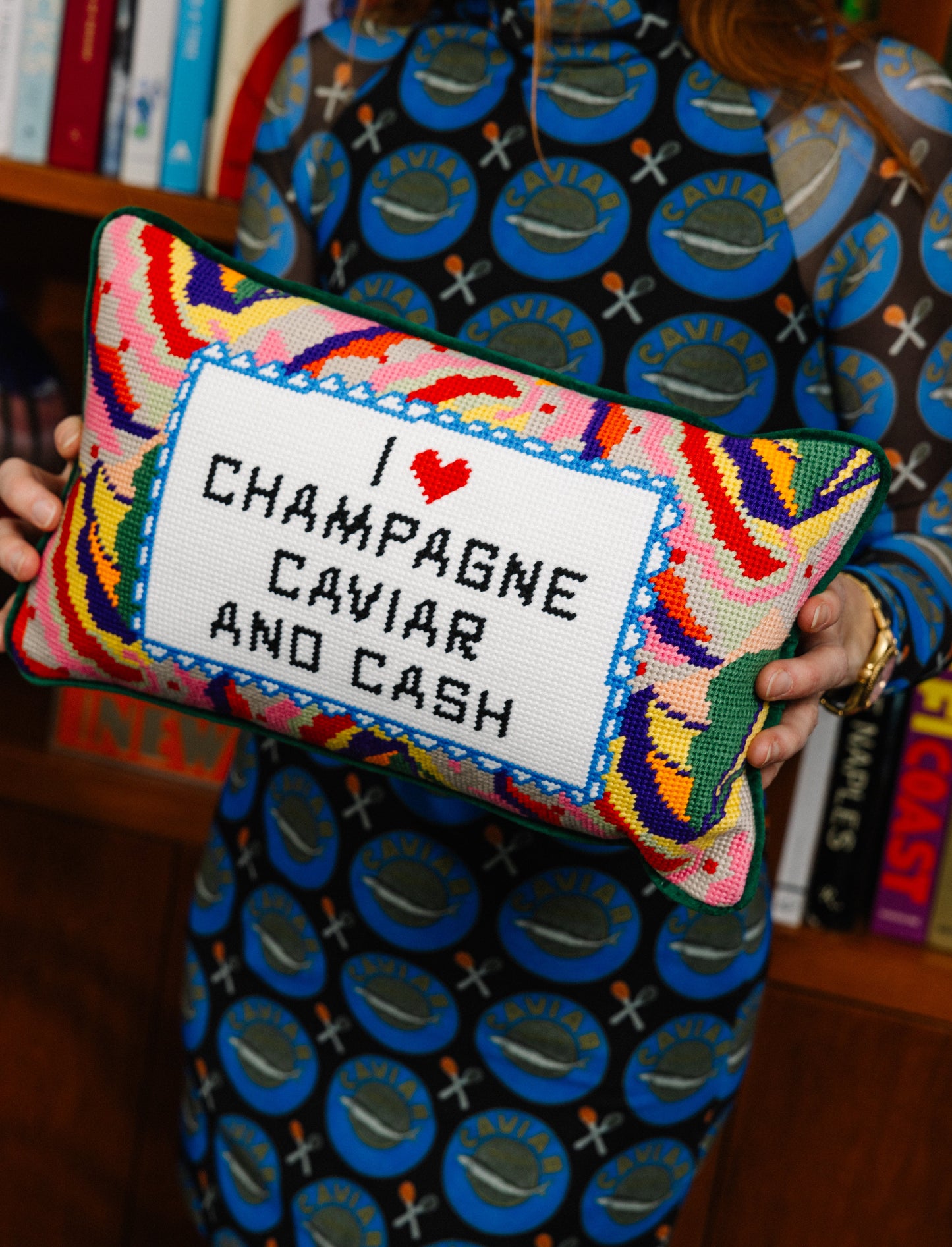 Caviar and Cash Needlepoint Pillow - Osadia Concept Store